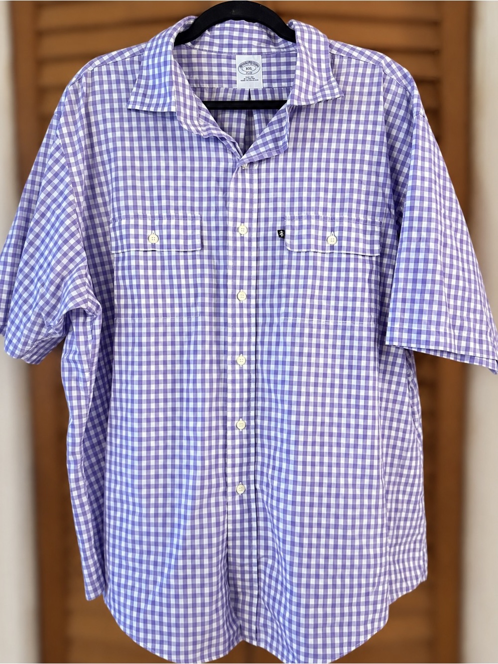 Brooks Brothers Lavender and White Gingham Short-Sleeve Button-Down Shirt